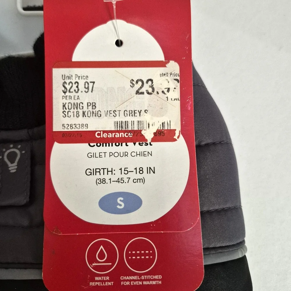 KONG NEW Stay Dry Comfort Dog Vest Harness Grey Black Water Repel Padded S